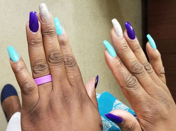 Purple and teal awareness nails